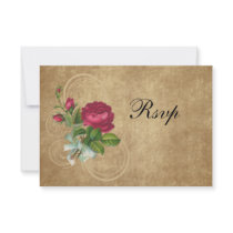 Elegant Vintage Rose, Magenta/Brown Personalized Invitation