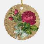 Elegant Vintage Rose, Magenta/Brown Christmas Ornament