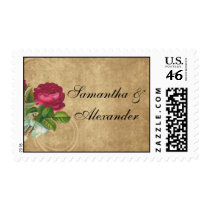 Elegant Vintage Rose, Magenta/Brown Stamp