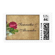 Elegant Vintage Rose, Magenta/Brown Stamp