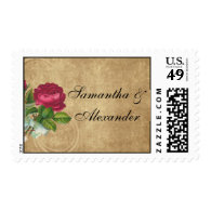 Elegant Vintage Rose, Magenta/Brown Stamp
