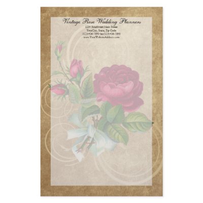 Elegant Vintage Rose, Magenta/Brown Personalized Stationery