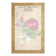 Elegant Vintage Rose, Magenta/Brown Personalized Stationery