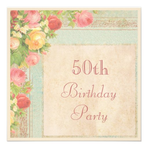 Elegant Vintage Roses 50th Birthday Party Announcements