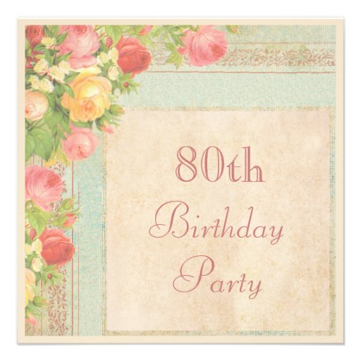 Elegant Vintage Roses 80th Birthday Party Personalized Invites (front side)