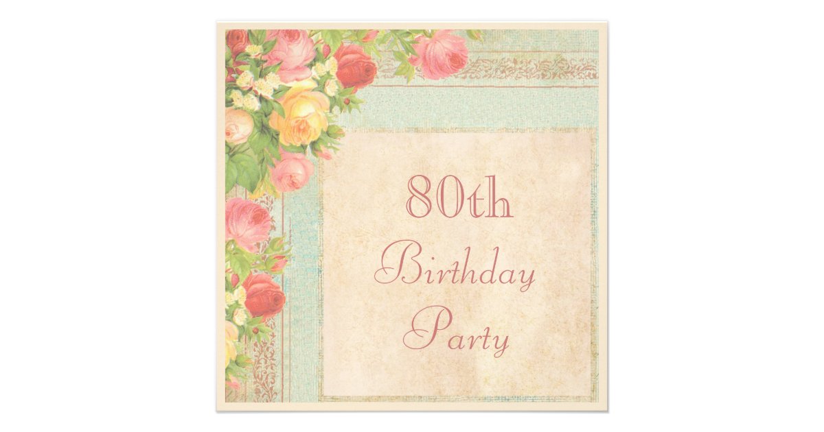 Elegant Vintage Roses 80th Birthday Party Personalized Invites