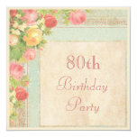 Elegant Vintage Roses 80th Birthday Party Personalized Invites