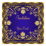 Elegant vintage Royal Blue Gold Invitation