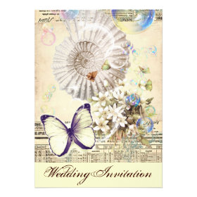 Elegant Vintage seashell butterfly wedding Invite