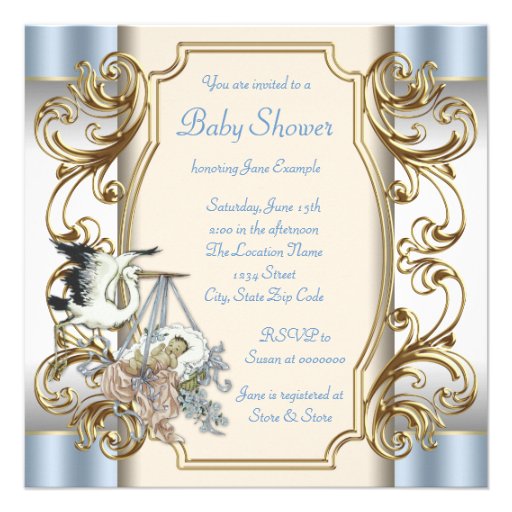 Elegant Vintage Stork Baby Boy Shower Personalized Announcement