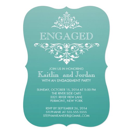 Elegant Vintage Teal Flourish Engagement Party Personalized Invite