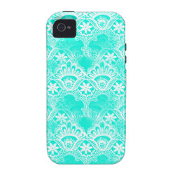 Elegant Vintage Teal Turquoise Lace Damask Pattern Vibe iPhone 4 Covers