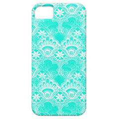 Elegant Vintage Teal Turquoise Lace Damask Pattern iPhone 5 Covers
