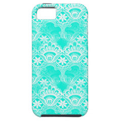 Elegant Vintage Teal Turquoise Lace Damask Pattern iPhone 5 Cases