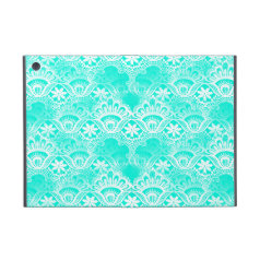 Elegant Vintage Teal Turquoise Lace Damask Pattern Covers For iPad Mini
