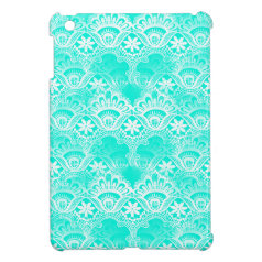 Elegant Vintage Teal Turquoise Lace Damask Pattern iPad Mini Case