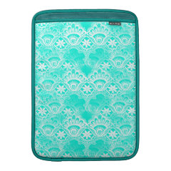 Elegant Vintage Teal Turquoise Lace Damask Pattern MacBook Sleeves