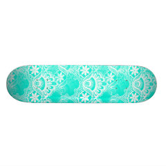 Elegant Vintage Teal Turquoise Lace Damask Pattern Skateboards