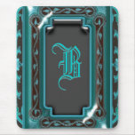 Elegant vintage turquoise brown monogram mouse pad