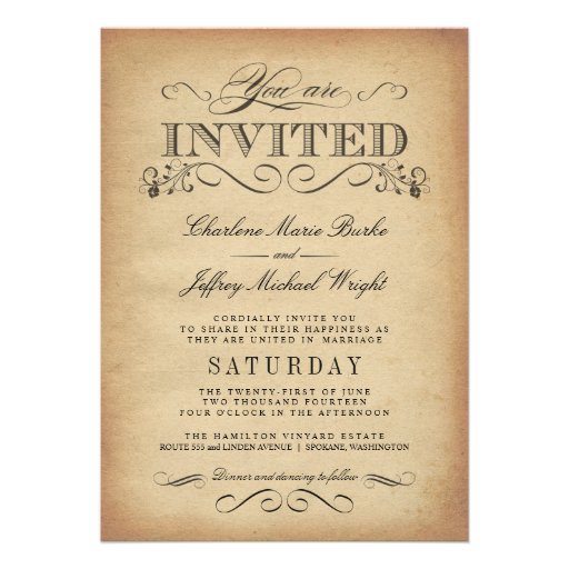 Elegant Vintage Typography Wedding Invitations (front side)