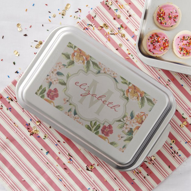 Elegant Vintage Watercolor Flowers Monogrammed Cake Pan