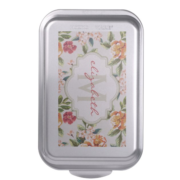 Elegant Vintage Watercolor Flowers Monogrammed Cake Pan-2