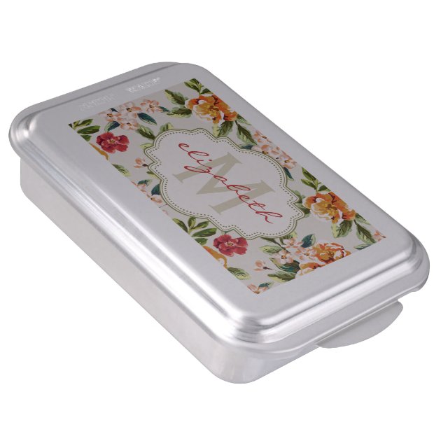 Elegant Vintage Watercolor Flowers Monogrammed Cake Pan-3