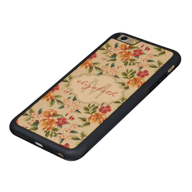 Elegant Vintage Watercolor Flowers Monogrammed Carved® Maple iPhone 6 Plus Bumper Case-5