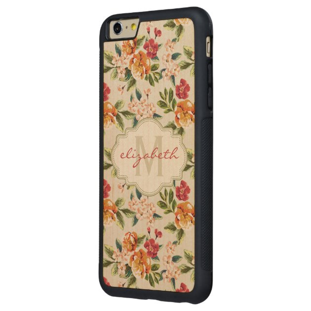 Elegant Vintage Watercolor Flowers Monogrammed Carved® Maple iPhone 6 Plus Bumper Case