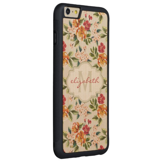 Elegant Vintage Watercolor Flowers Monogrammed Carved® Maple iPhone 6 Plus Bumper Case-2
