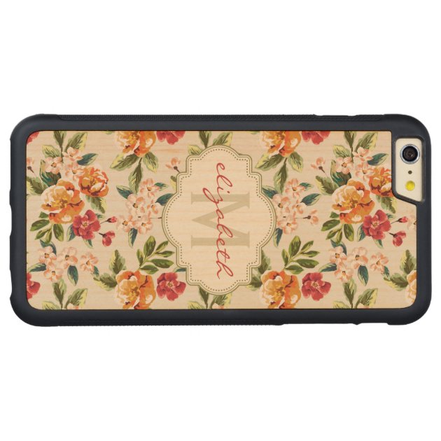 Elegant Vintage Watercolor Flowers Monogrammed Carved® Maple iPhone 6 Plus Bumper Case-3