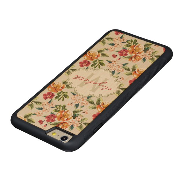 Elegant Vintage Watercolor Flowers Monogrammed Carved® Maple iPhone 6 Plus Bumper Case-4