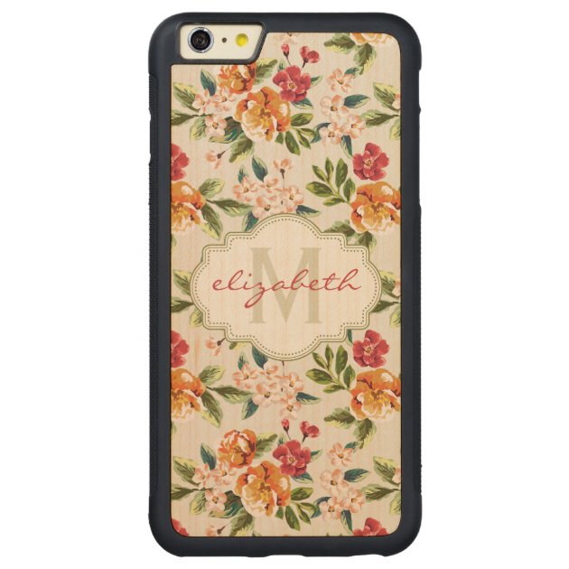 Elegant Vintage Watercolor Flowers Monogrammed Carved® Maple iPhone 6 Plus Bumper Case