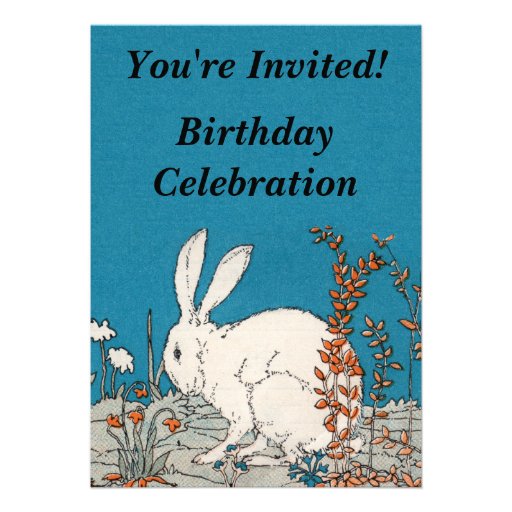Elegant Vintage White Rabbit Birthday Custom Invitations (front side)