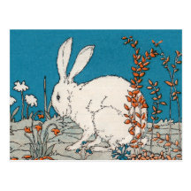Elegant Vintage White Rabbit Postcard