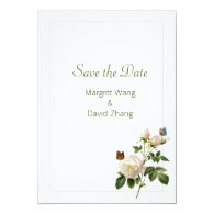 Elegant vintage white rose flower save the date announcements
