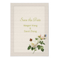 Elegant vintage white rose flower save the date cards