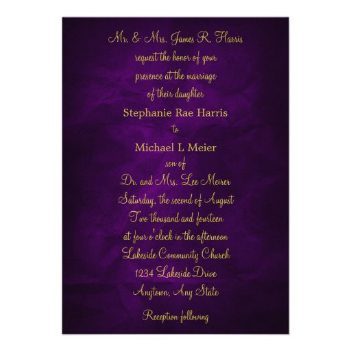 Elegant Violet Gold Monogram Wedding Invitation