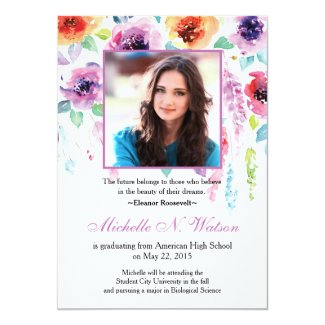 Elegant Watercolor Floral Graduation Announcement