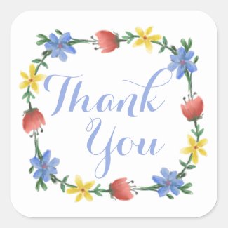 Elegant Watercolor Floral Wreath Thank You Square Sticker