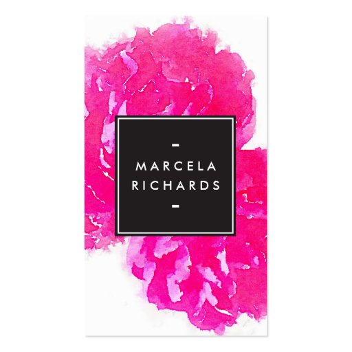 Elegant Watercolor Pink Peonies Business Card Template (front side)