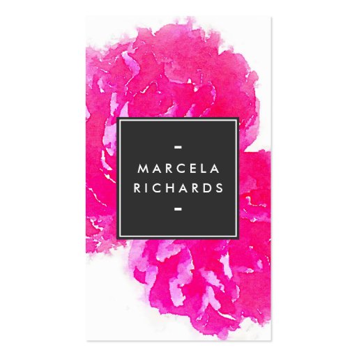 Elegant Watercolor Pink Peonies II Business Card Template (front side)
