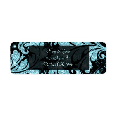Elegant Wedding Address Blue Floral Glitter Swirl Custom Return Address Label