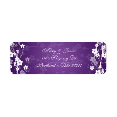 Elegant Wedding Address Cherry Blossom Purple Return Address Label
