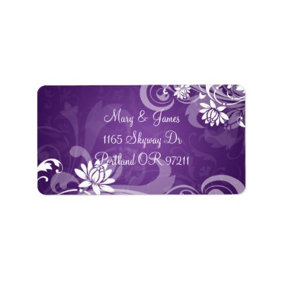 Elegant Wedding Address Floral Swirls Purple Personalized Address Labels