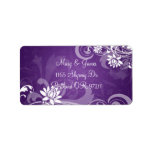 Elegant Wedding Address Floral Swirls Purple Personalized Address Labels