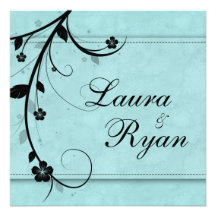 Elegant Wedding Anniversary Floral Black Blue Personalized Announcement