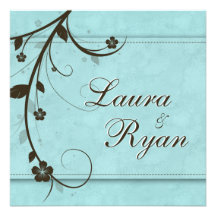 Elegant Wedding Anniversary Floral Blue Brown Custom Invites