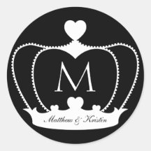 Elegant Wedding B&W Monogram Crown Sticker