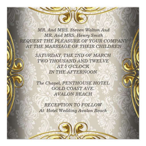 Elegant Wedding Beige Gold Damask Custom Announcements